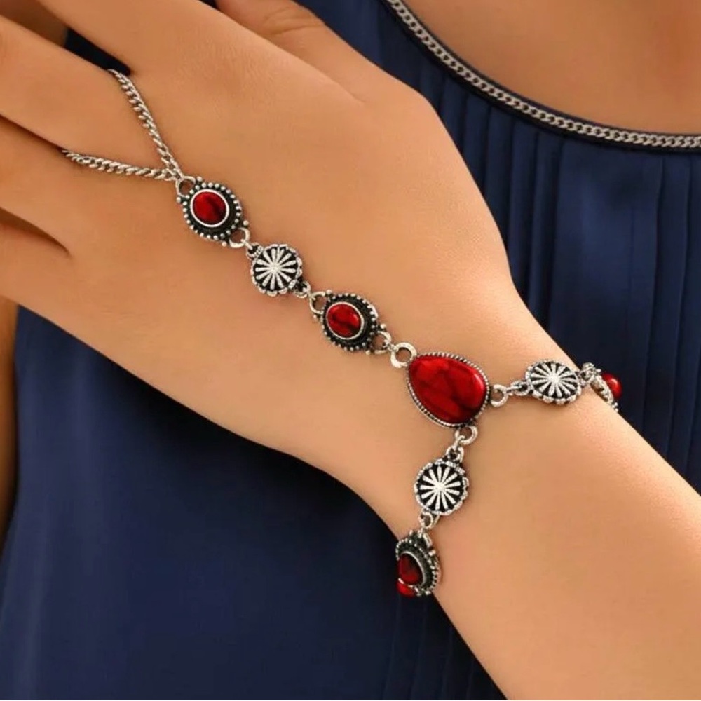 Silver Ring Red Coral and Silver Women's Bracelet - Picture 2 of 3